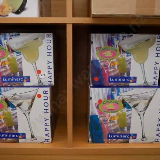 4 boxes of 4 as new martini/margarita glasses - red dots