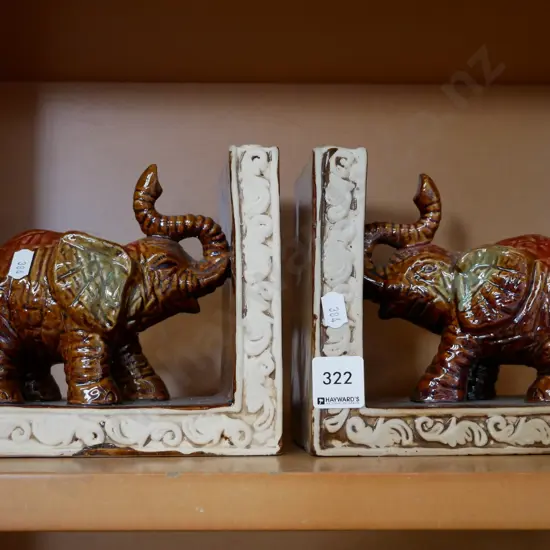 pair ceramic elephant themed bookends