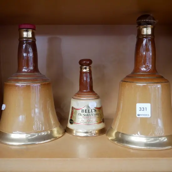 3 Bells whisky bottles, empty