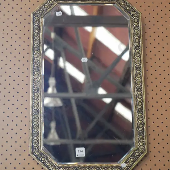 bevelled edge beaten brass framed wall mirror