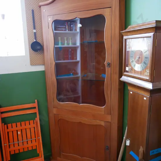 mahogany corner unit with one solid door and one glass door H- 2050, W- 960 D- 580