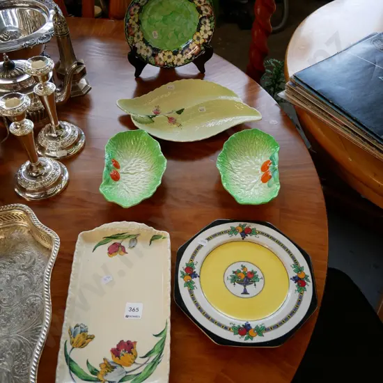 Maling bowl, leaf dishes, sandwich plate and Wedgwood octagonal plate