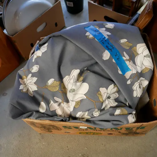 2 grey floral curtains with white magnolia pattern - 2000 wide with 1500 drop