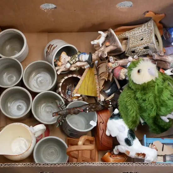 box; figurines, studio pottery mugs, soft toys, souvenir items etc 