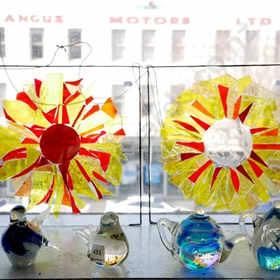 2 x mosaic glass sunburst window art