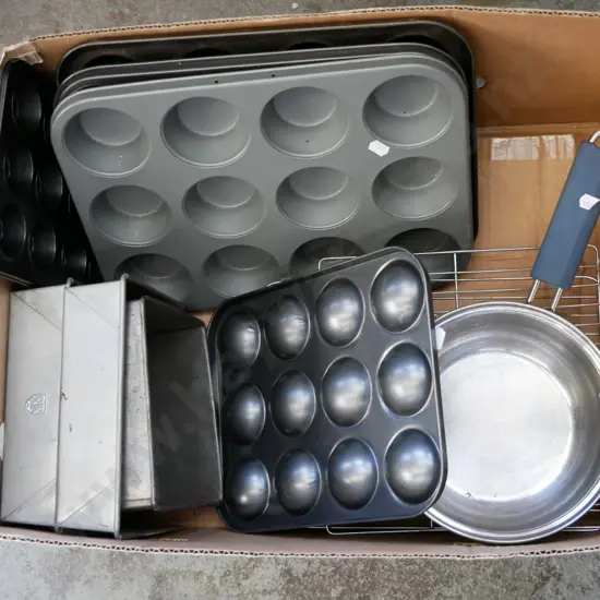 box; muffin trays, cooling racks, tins etc