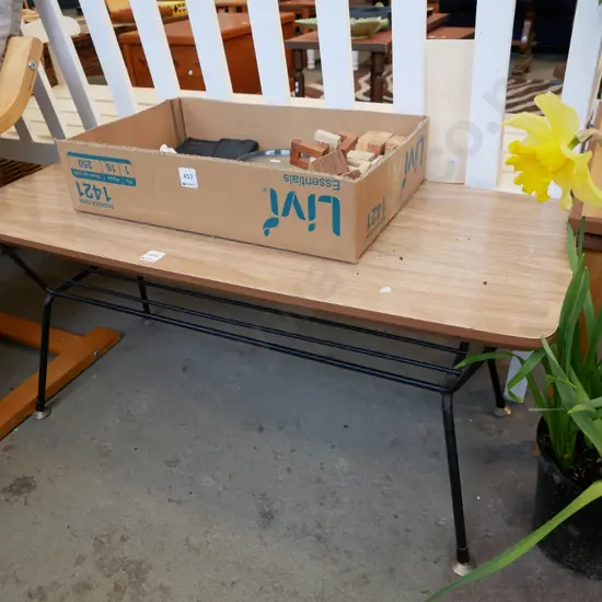 metal based formica topped coffee table with magazine rack