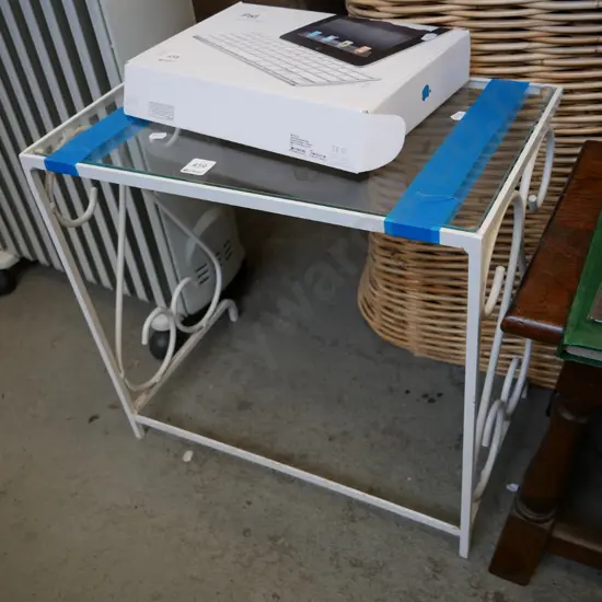 retro metal and glass topped end table