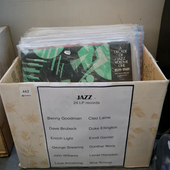 box of jazz LPs