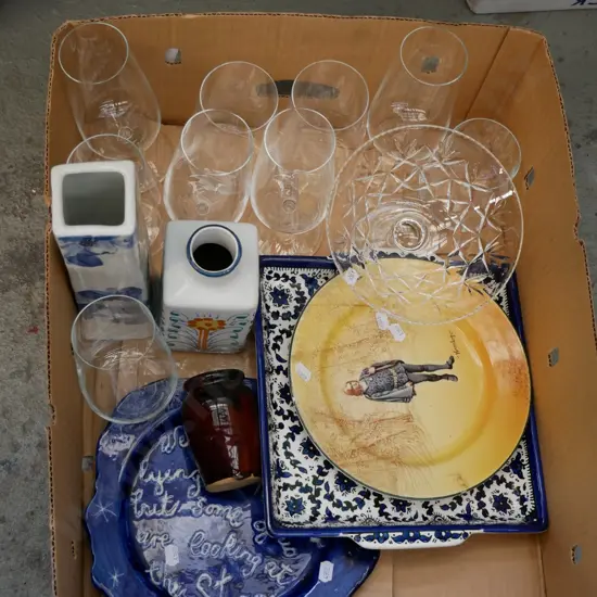 box; wine glasses, serving trays etc