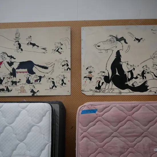 2 hand painted Footrot Flats themed boards  - red dots