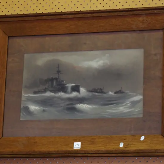 oak framed pastel - warships