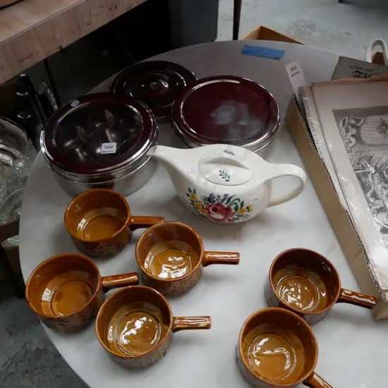 teapot, soup bowls, muffin tins etc