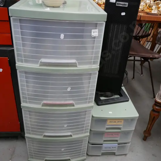 2 sets plastic drawers, one small, one large,  tallest - 850 