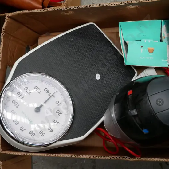 box; bathroom scales and a Nescafe Dolce Gusto coffee pod machine