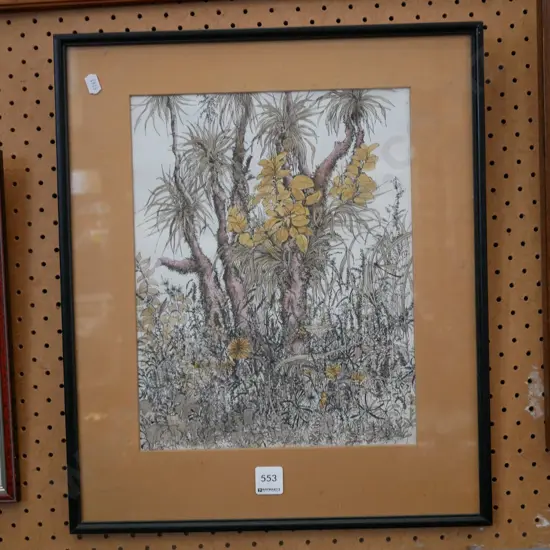 framed ink and watercolour - bush scene