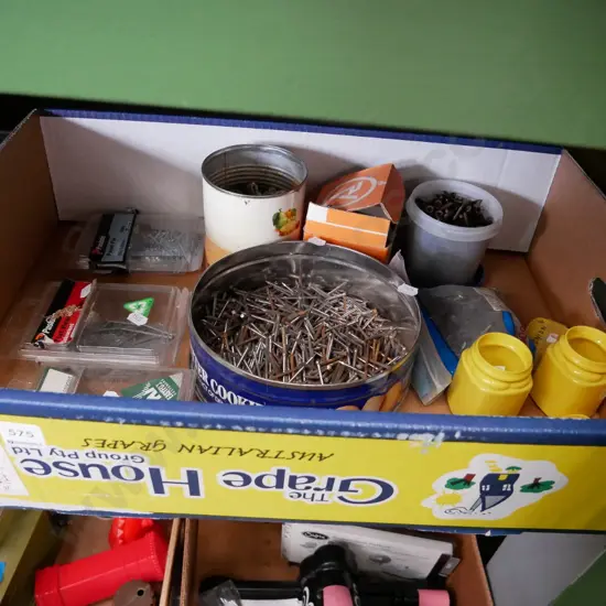 box of nails, screws bolts etc