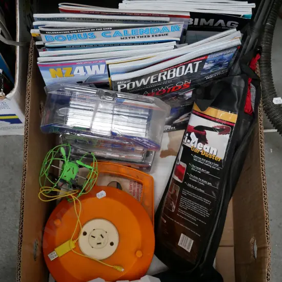 box; magazines, 200 block power inverter extension cord etc