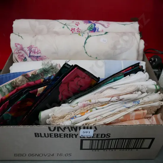 box of fabric pieces