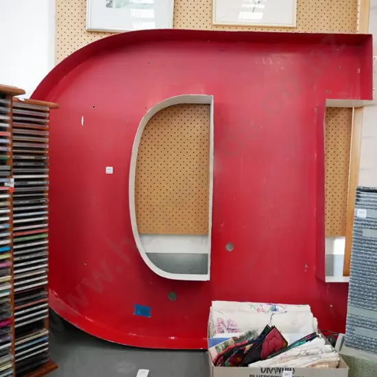 large metal letter D possibly from a New World sign H- 1130, W- 1310, D- 100