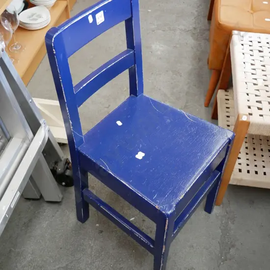 blue painted child's chair