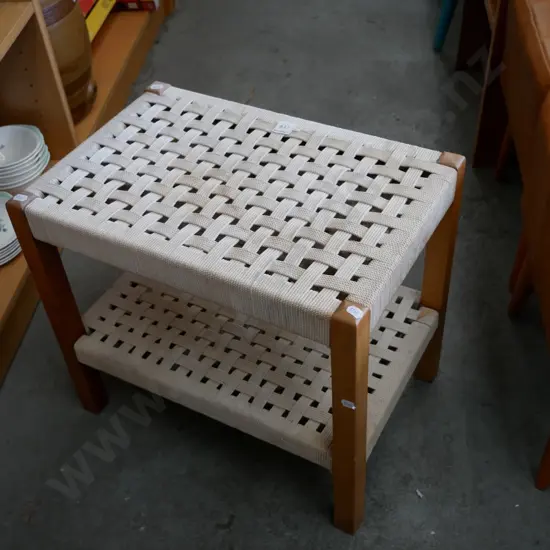woven string upholstered two tier stool