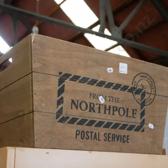 wooden North Pole postal service crate