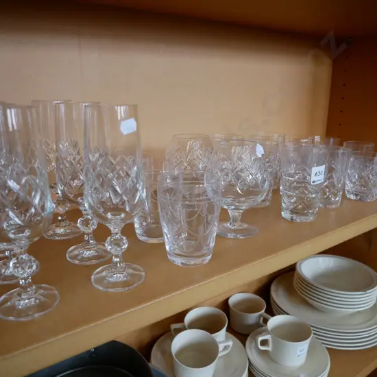 cut crystal tumblers, wine glasses etc