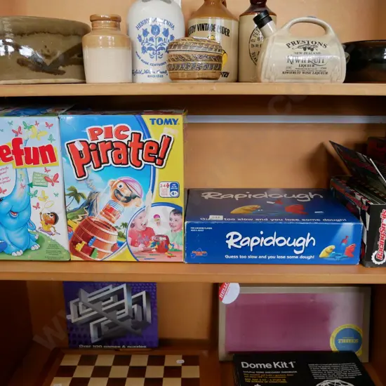 shelf; various board games
