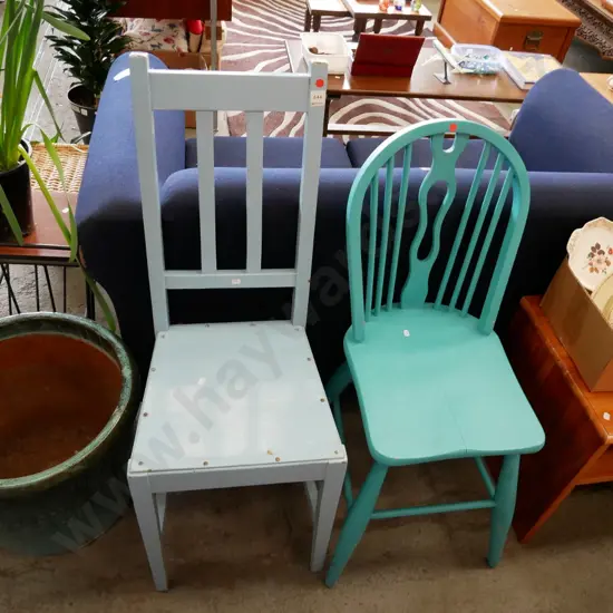 2 painted wooden chairs - red dots
