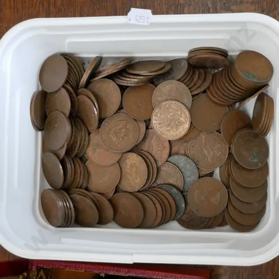 tub of copper coins