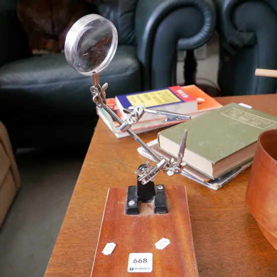 fishing fly stand with magnifying glass