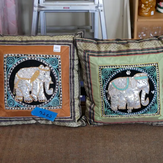 2 Indian elephant themed cushions