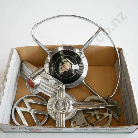 box; part steering wheel , car badges etc