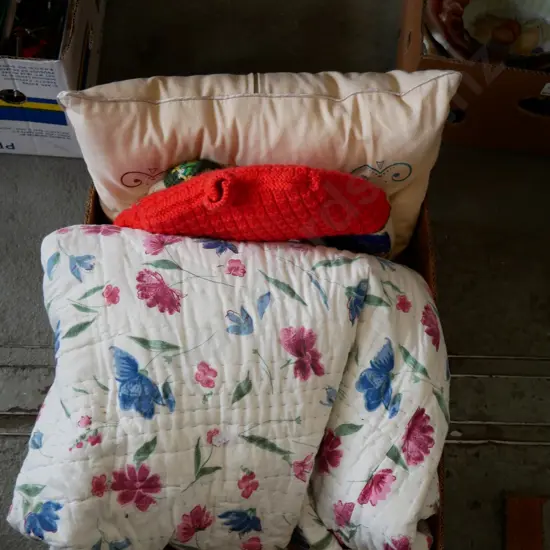 bed spread, tea cosy, and cushion