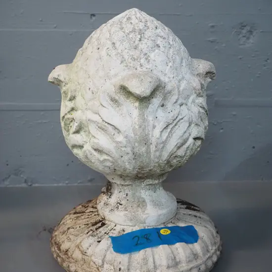 cast concrete classical style finial / garden ornament - dirt and moss H-390 D-270 at base