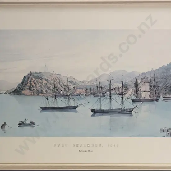 framed historic print -Port Chalmers 1868 - H-280 W-570