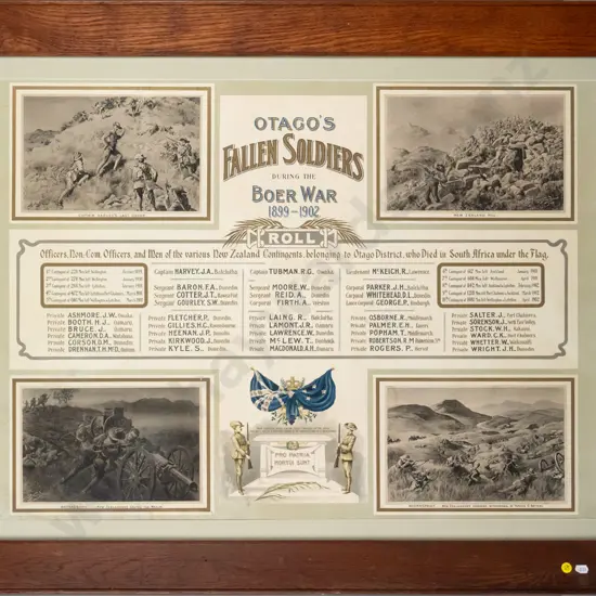 framed print - Otago's Fallen Soldiers During the Boer War 1899-1902. H-600 W-770