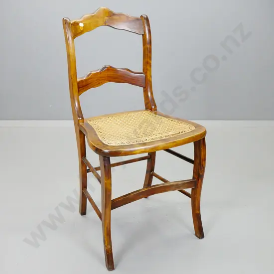 vintage beech bedroom chair with woven cane seat, damage to cane, has plywood insert to support seat - some borer to