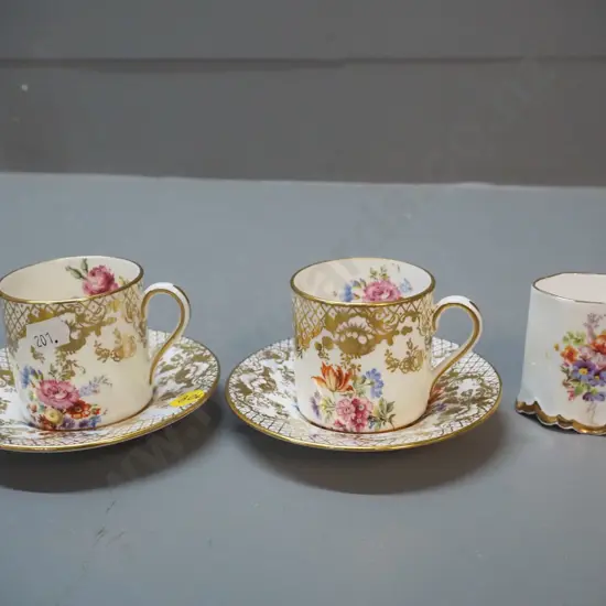 2 Hammersley coffee cans and saucers and a small Staffordshire pot