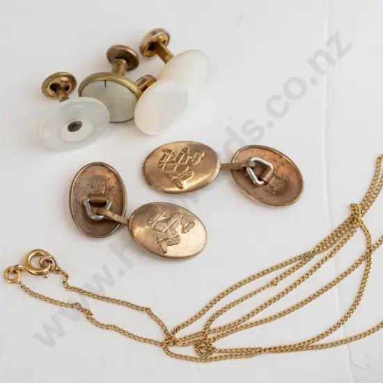 gold plated fine curb link chain 50cm, pair of gold plated cuff links,