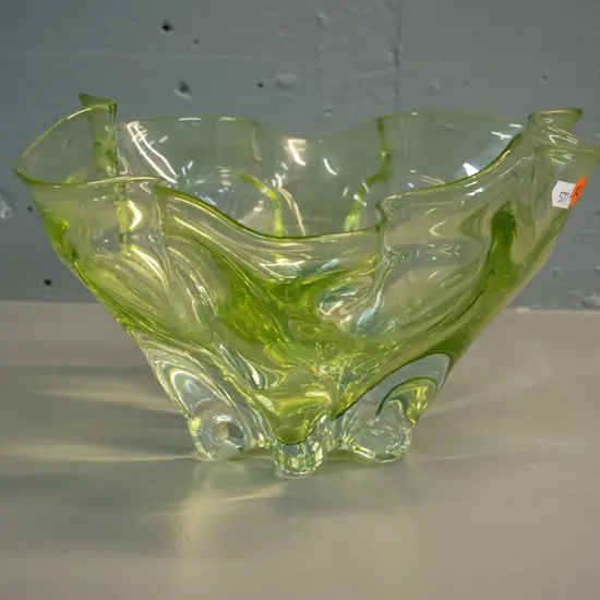green art glass bowl H-170 D-280 (chip to rim)