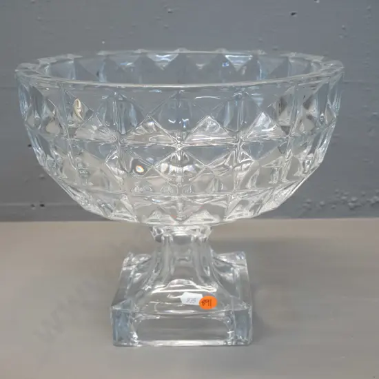 heavy moulded glass comport with square base H-210 D-240