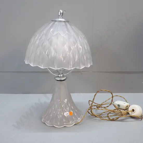 deco moulded frosted glass table lamp & shade with chrome fittings H-360 D-210