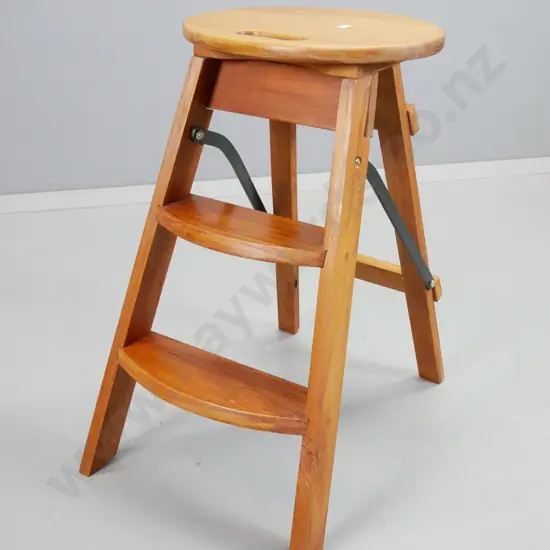 recycled rimu folding step stool / seat with hand hold H-640 W-370 D-430