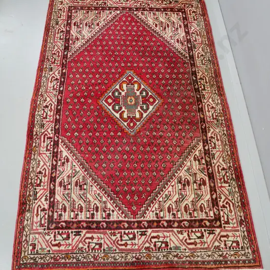 Iranian hand-knotted wool floor rug - red, pink, cream and brown L-2050 W-1260