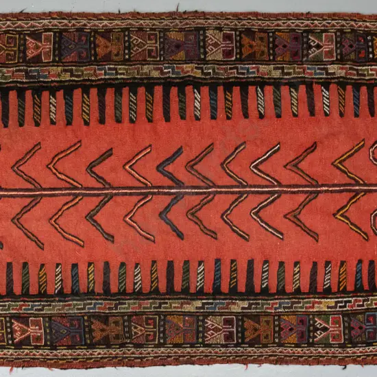 hand-knotted wool kilim floor rug - terracotta and multi colours L-1800 W-1020