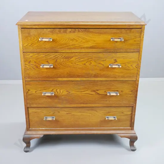 1940s oak cab-leg 4-drawer chest & original handles H-1010 W-840 D-420