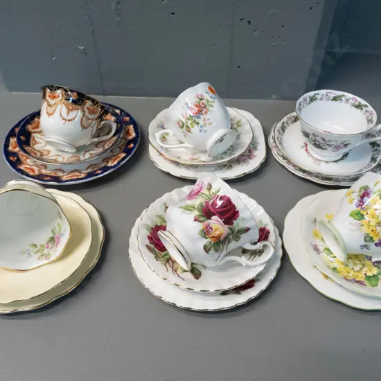 6 Royal Albert trios including Primulette, Cotswald, King's Ransom, Moss Rose etc.