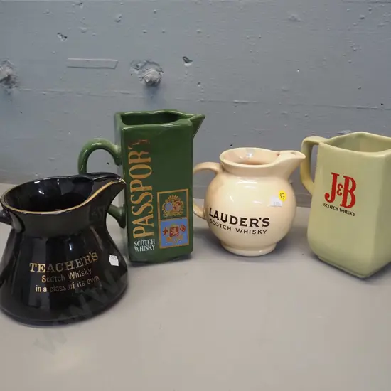 4 Scotch whisky water jugs - 3 made by Wade, Passport has no mark, H175